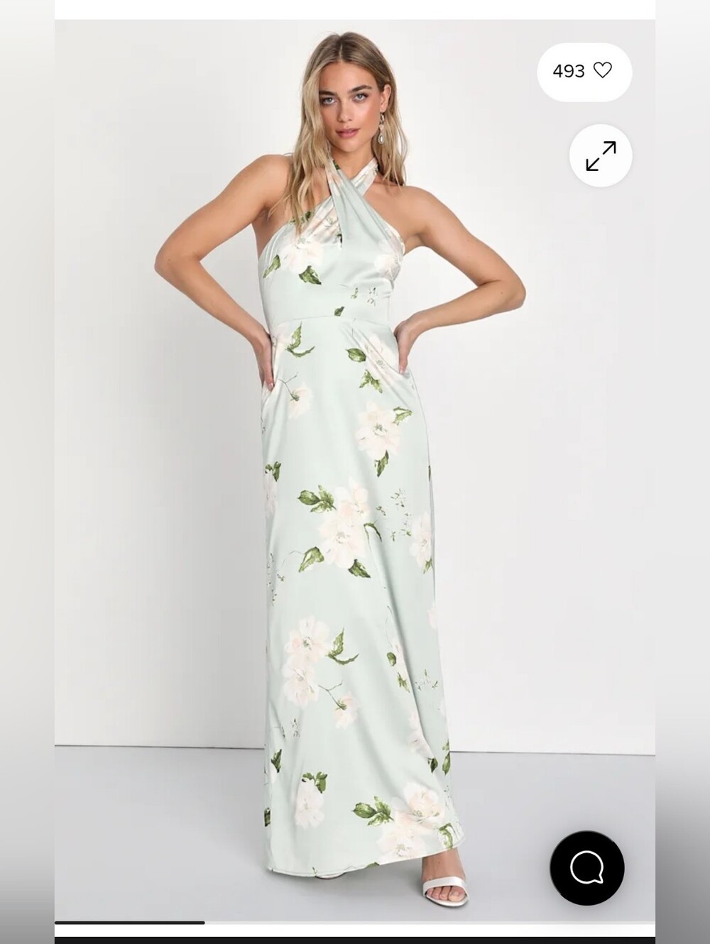 Charming Aspirations Light Green Floral Halter Maxi Dress